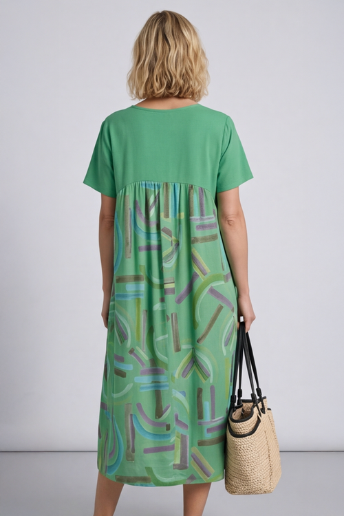 Ebony Print Cotton Dress Emerald - Image 3