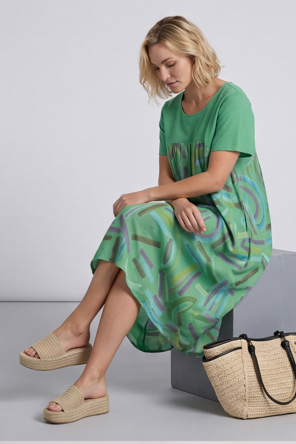 Ebony Print Cotton Dress Emerald