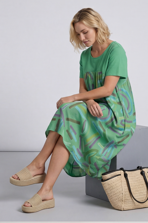 Ebony Print Cotton Dress Emerald - Image 2