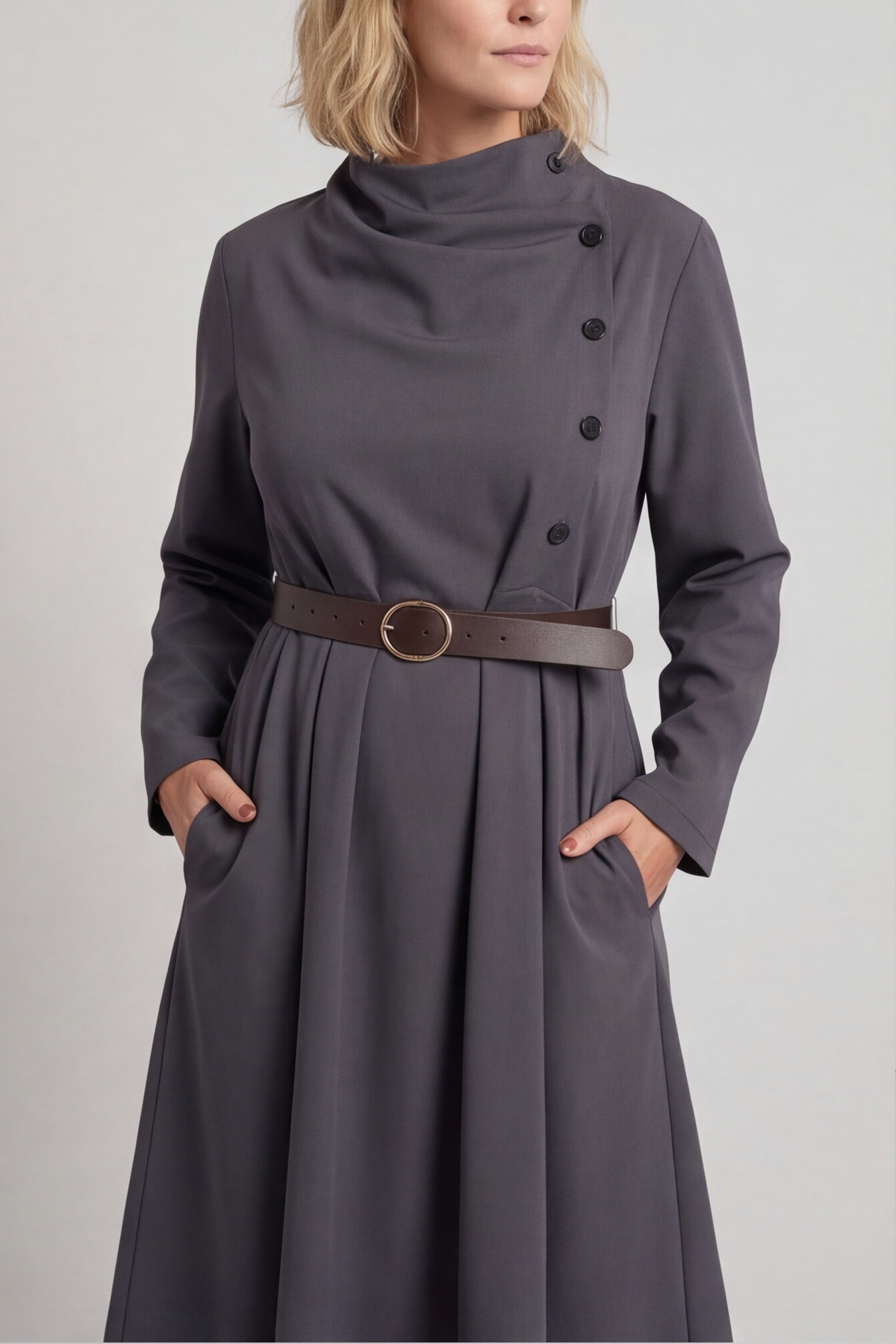 Eudora Belted Dress Mid Grey