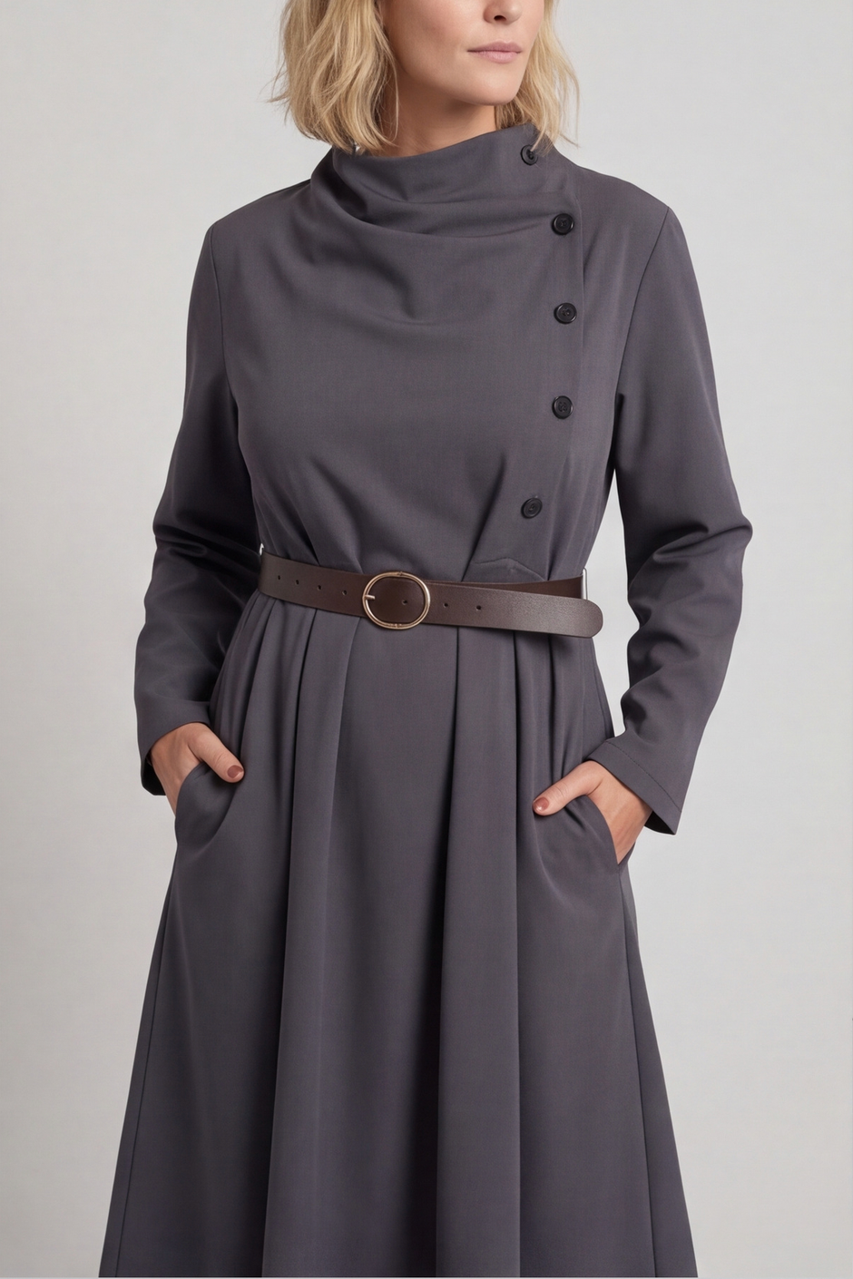 Eudora Belted Dress Mid Grey
