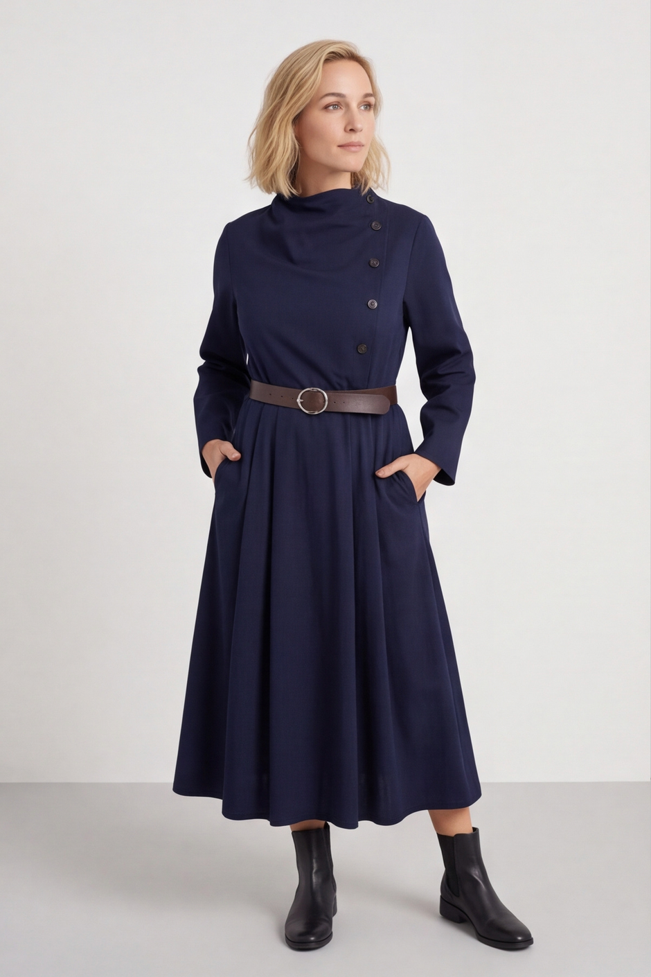 Eudora Belted Dress Navy