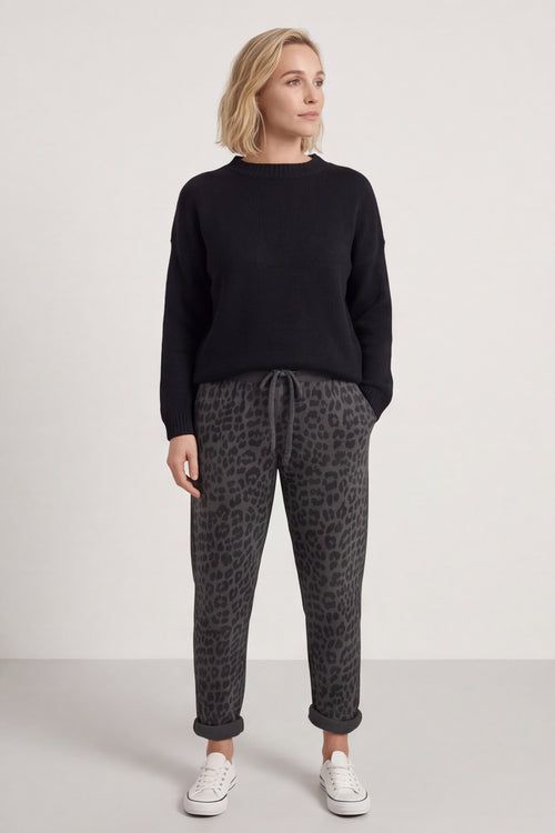 Effie Leopard Print Cotton Joggers Charcoal - Image 3
