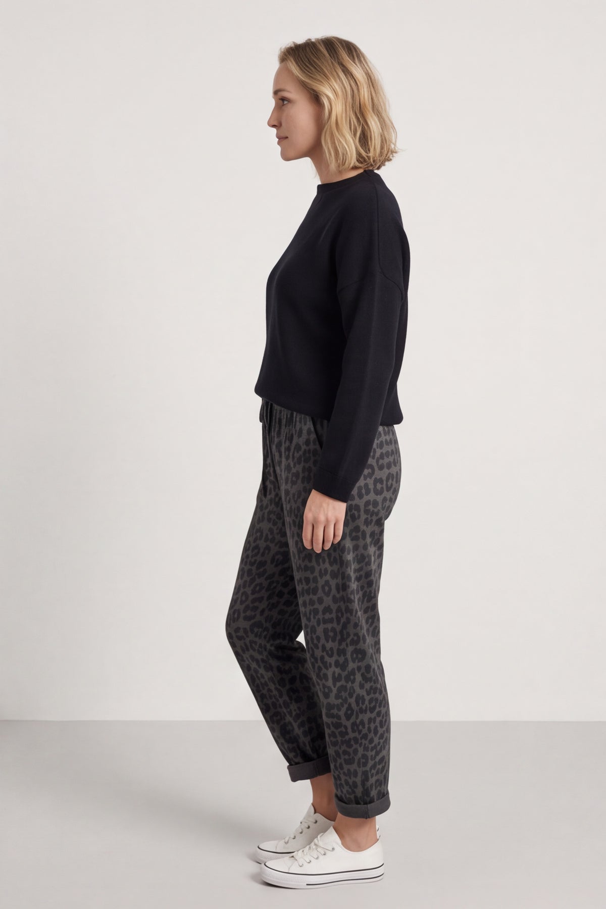 Effie Leopard Print Cotton Joggers Charcoal