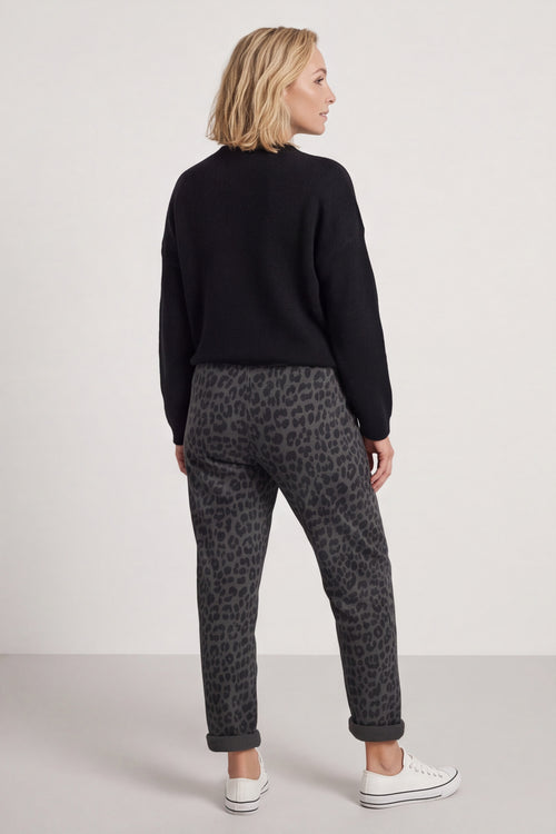Effie Leopard Print Cotton Joggers Charcoal - Image 6