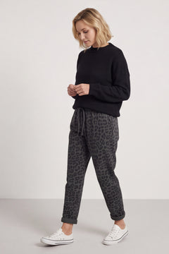 Effie Leopard Print Cotton Joggers Charcoal