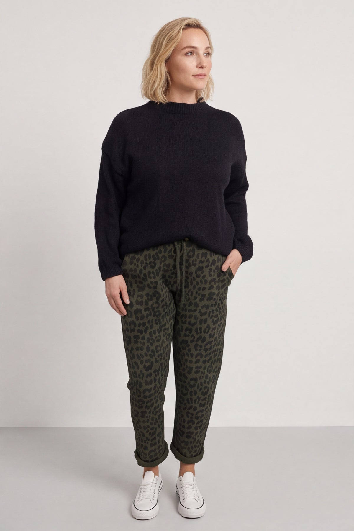 Effie Leopard Print Cotton Joggers Khaki