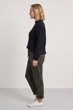 Effie Leopard Print Cotton Joggers Khaki