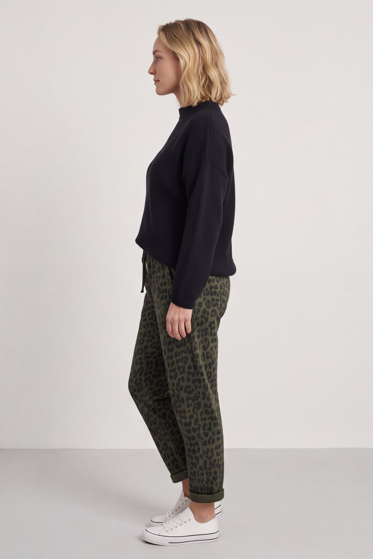 Effie Leopard Print Cotton Joggers Khaki