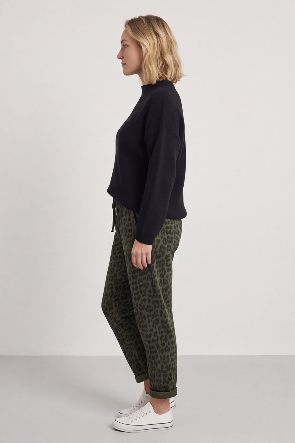 Effie Leopard Print Cotton Joggers Khaki
