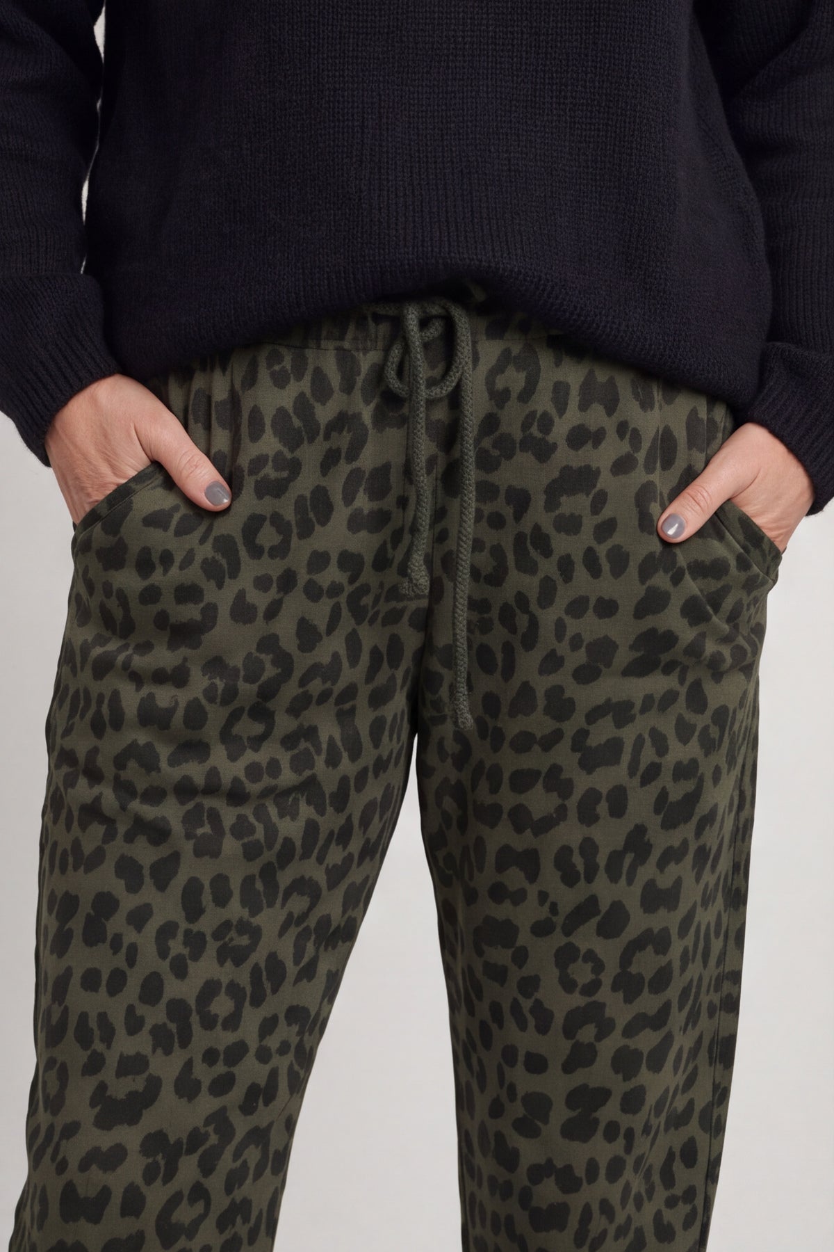 Effie Leopard Print Cotton Joggers Khaki