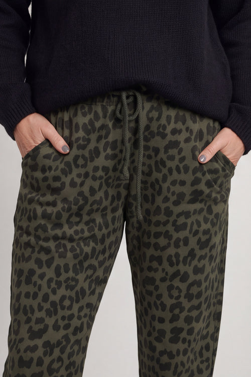 Effie Leopard Print Cotton Joggers Khaki - Image 3