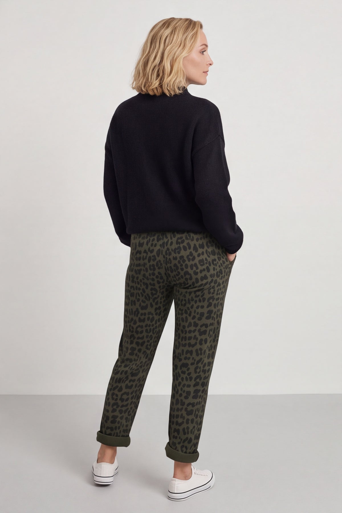 Effie Leopard Print Cotton Joggers Khaki