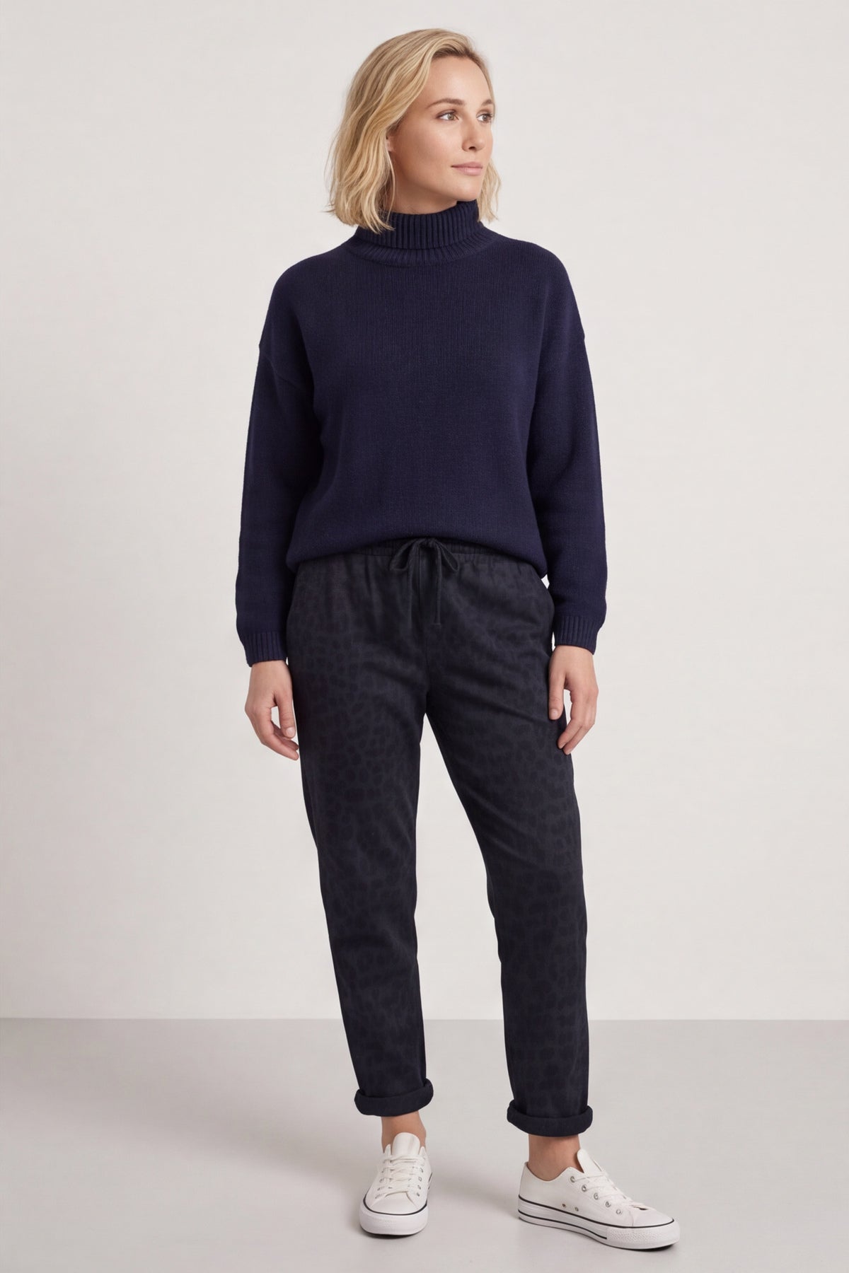 Effie Leopard Print Cotton Joggers Navy