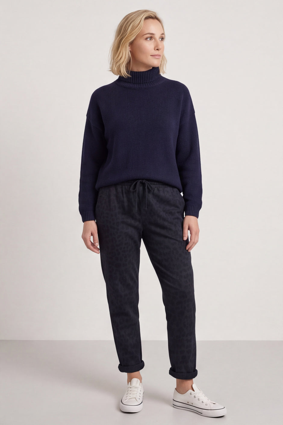 Effie Leopard Print Cotton Joggers Navy