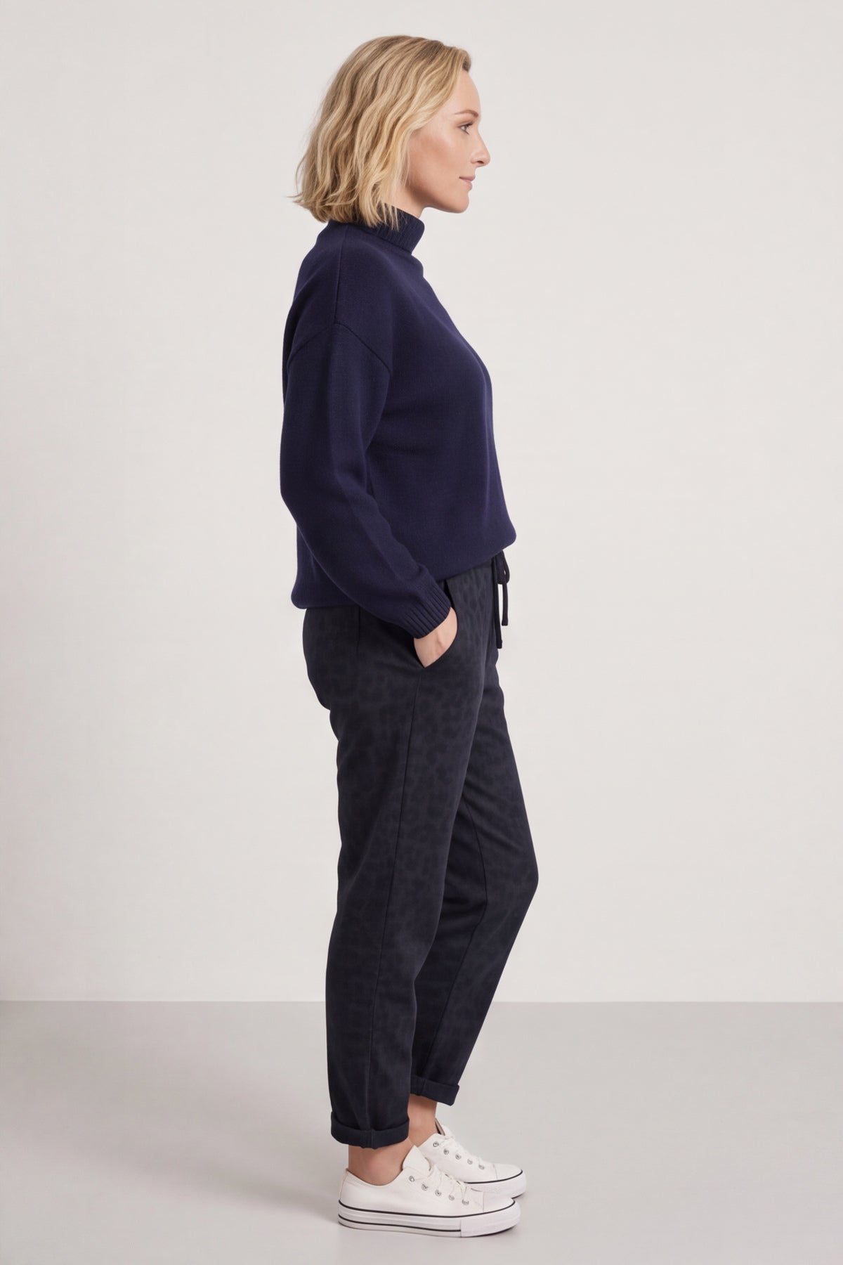 Effie Leopard Print Cotton Joggers Navy