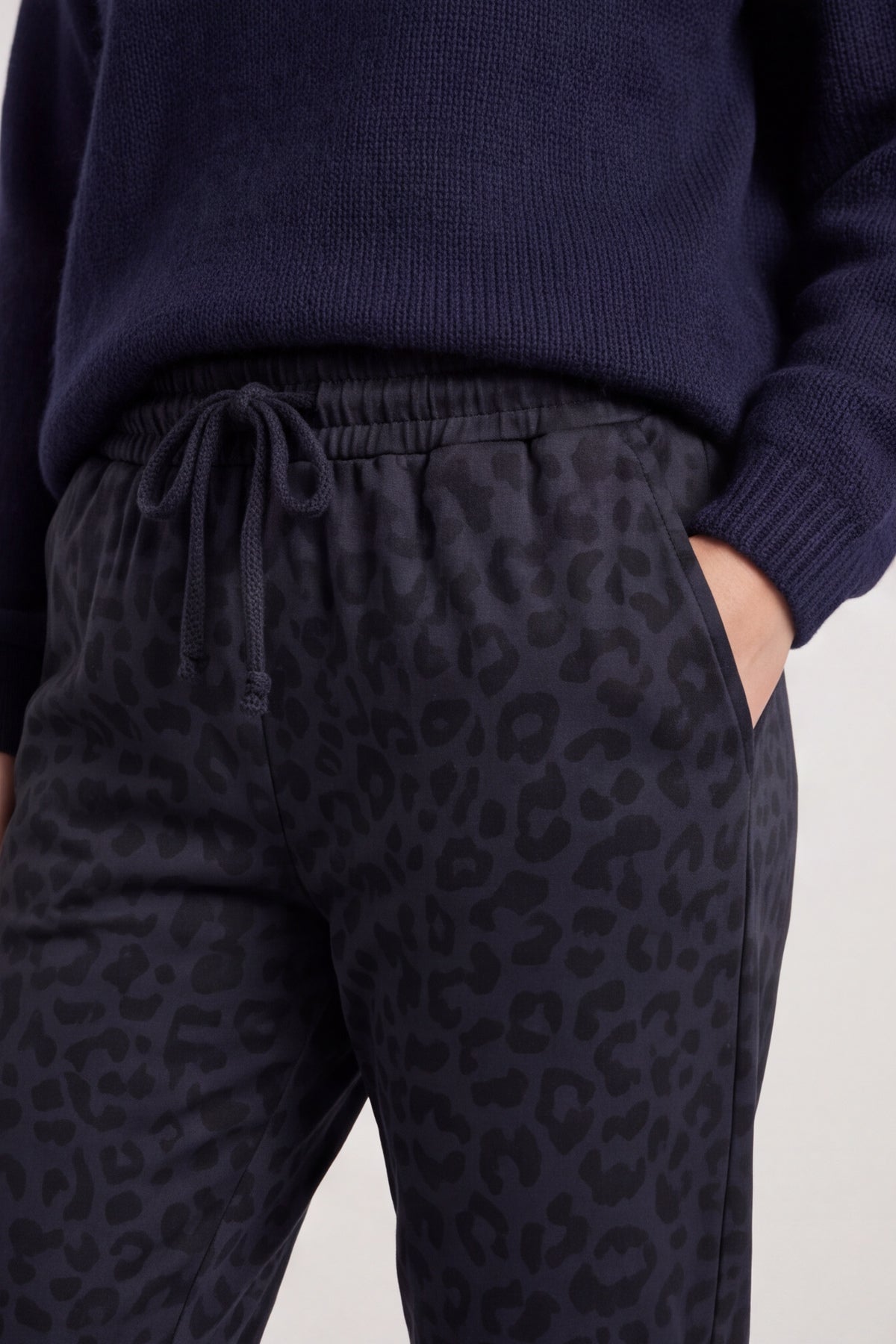 Effie Leopard Print Cotton Joggers Navy