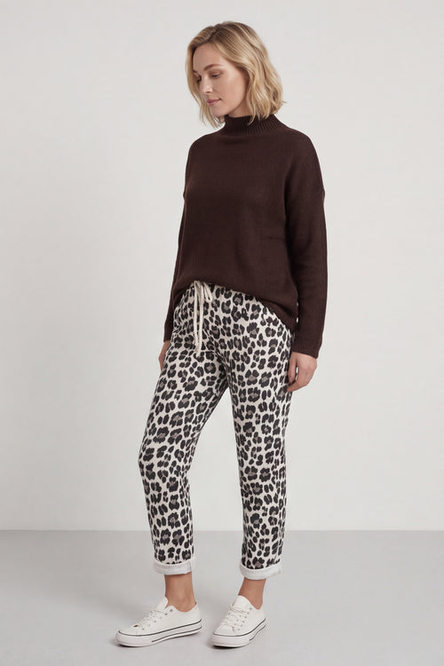 Effie Leopard Print Cotton Joggers White - Image 2