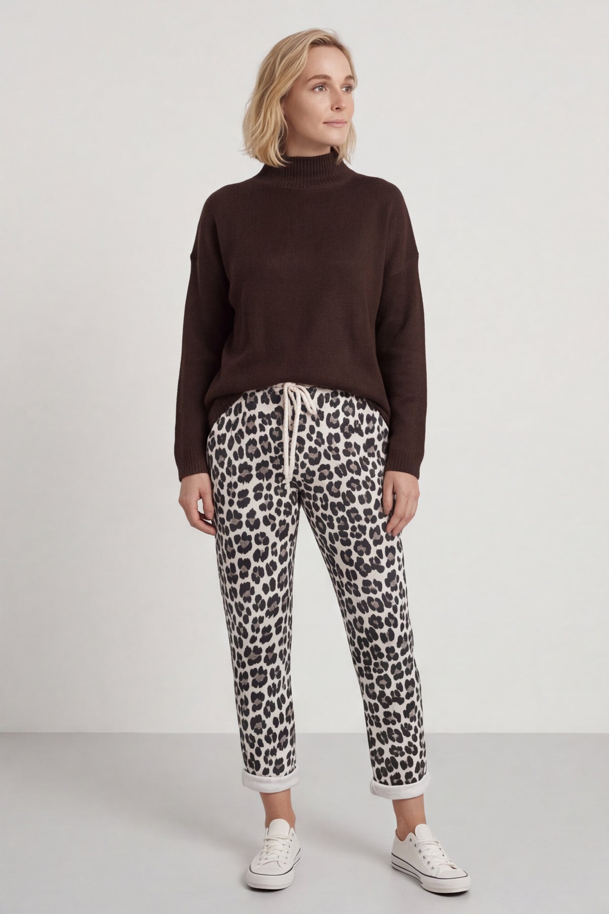 Effie Leopard Print Cotton Joggers White