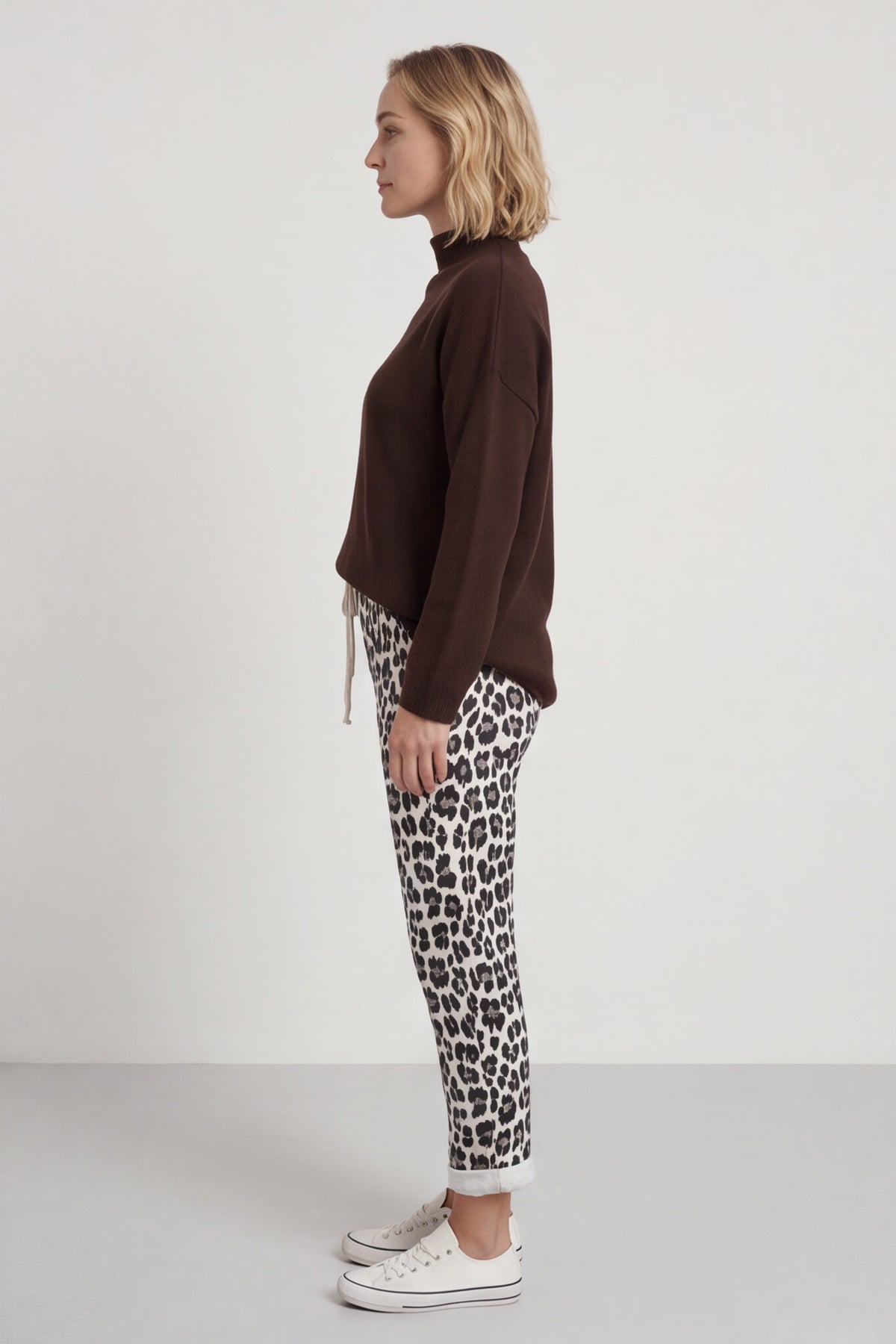 Effie Leopard Print Cotton Joggers White
