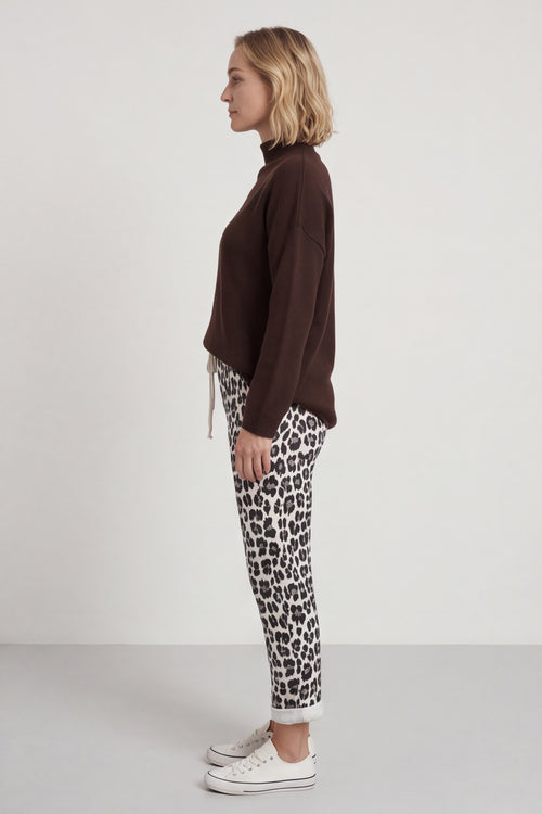 Effie Leopard Print Cotton Joggers White - Image 4