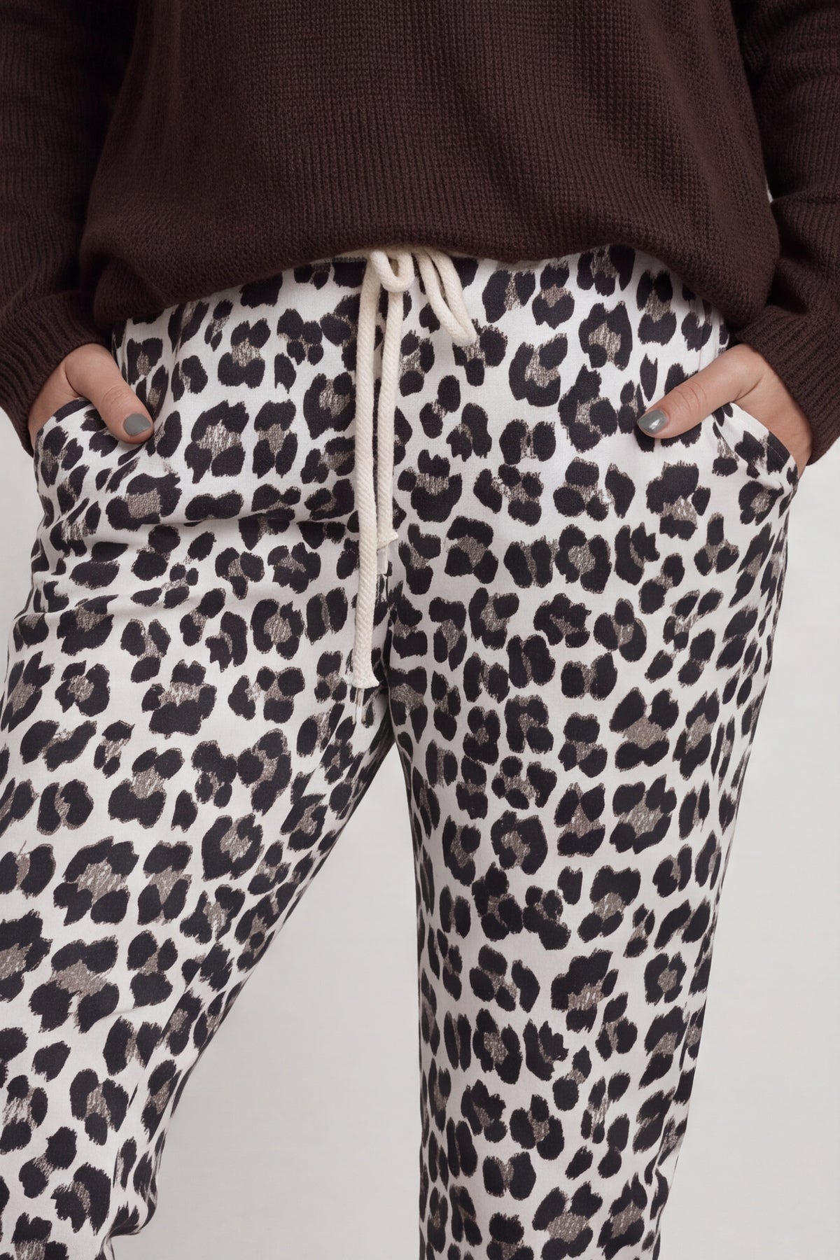 Effie Leopard Print Cotton Joggers White