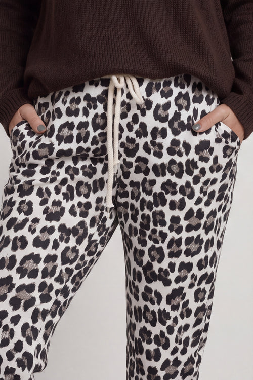 Effie Leopard Print Cotton Joggers White - Image 5