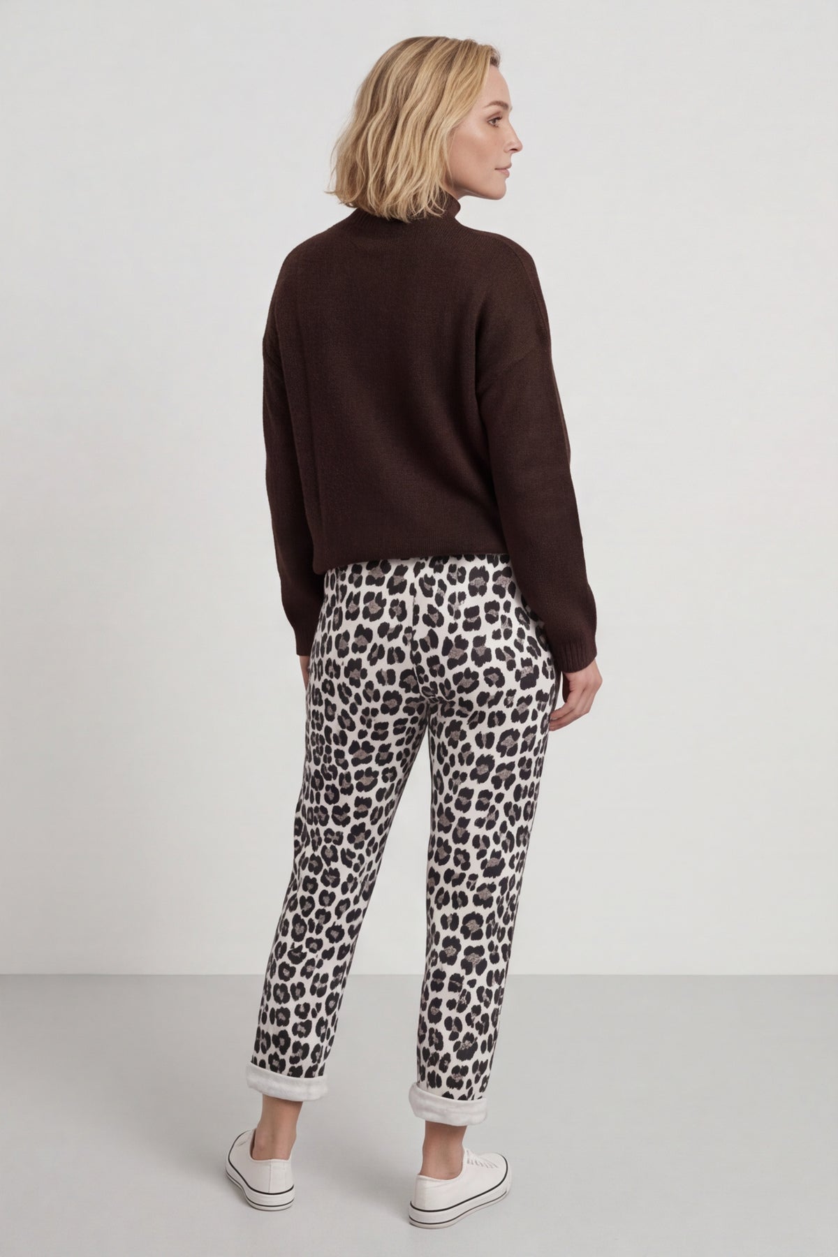 Effie Leopard Print Cotton Joggers White