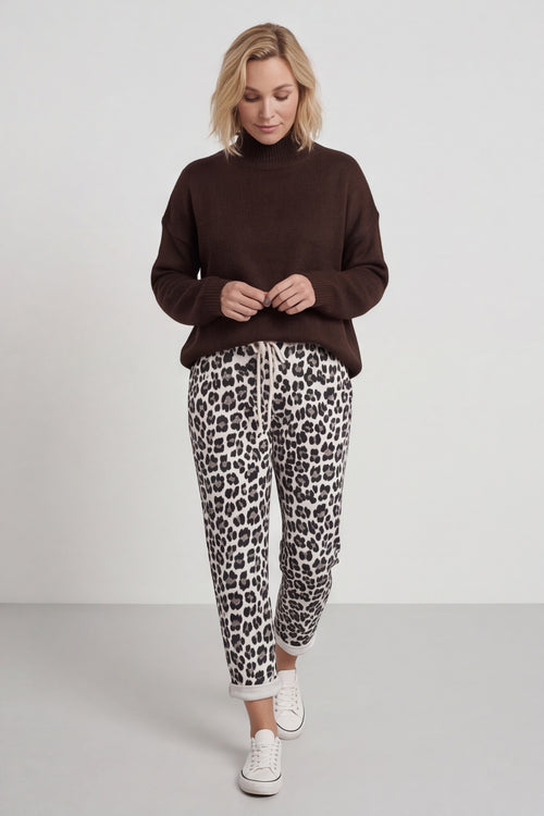 Effie Leopard Print Cotton Joggers White - Image 1