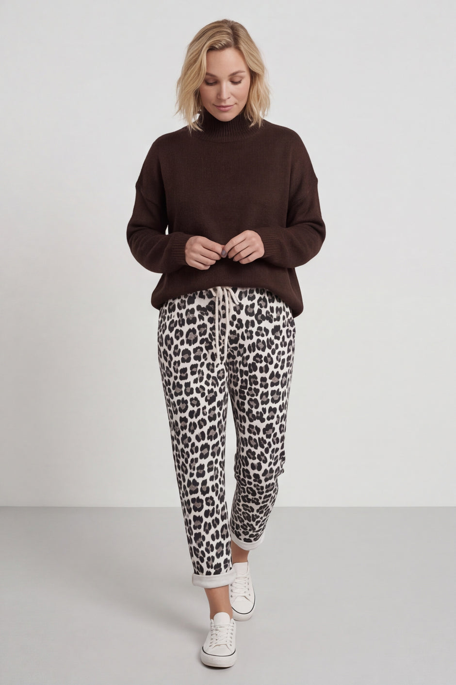 Effie Leopard Print Cotton Joggers White