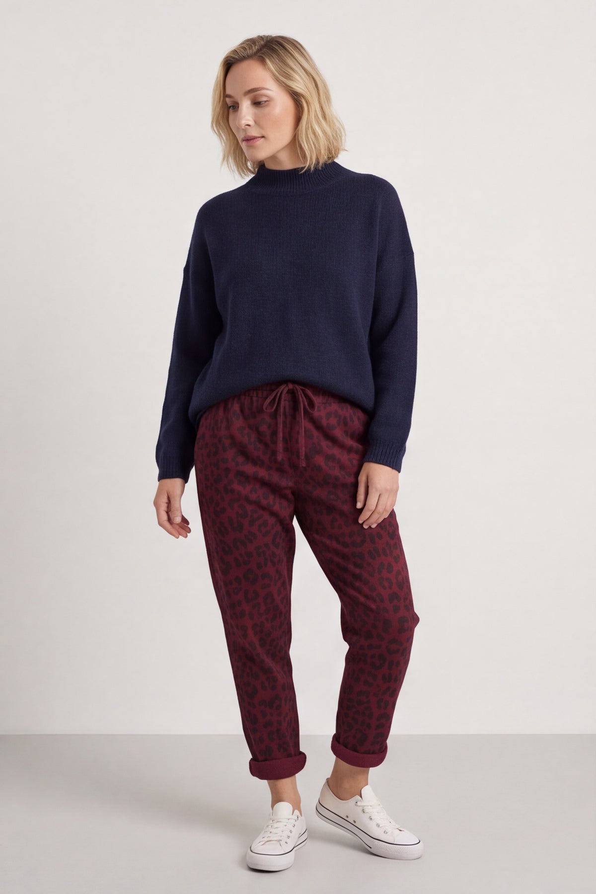 Effie Leopard Print Cotton Joggers Wine