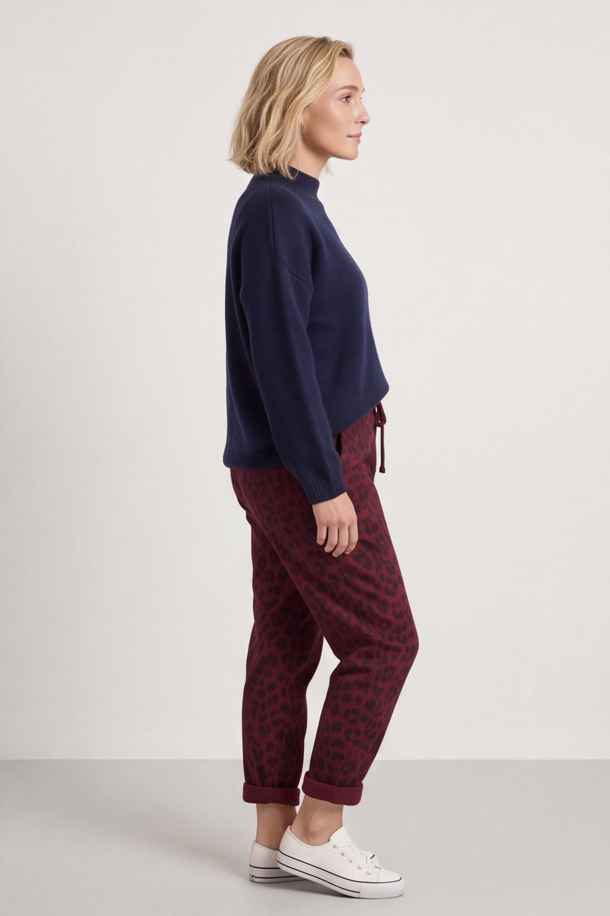Effie Leopard Print Cotton Joggers Wine