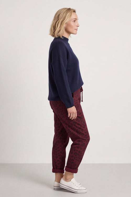 Effie Leopard Print Cotton Joggers Wine - Image 3
