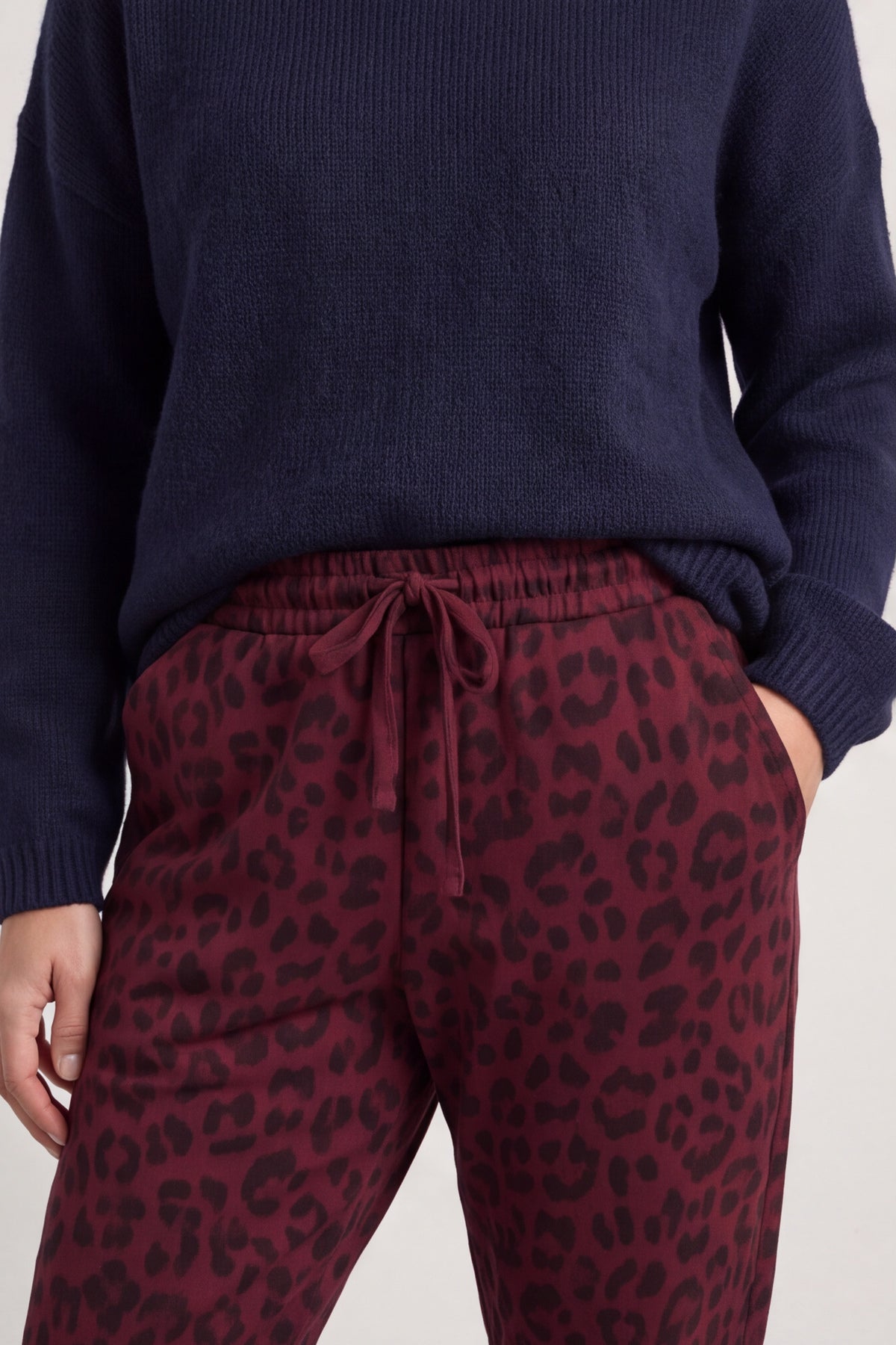 Effie Leopard Print Cotton Joggers Wine