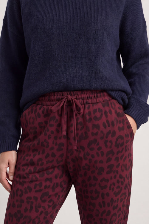 Effie Leopard Print Cotton Joggers Wine - Image 4