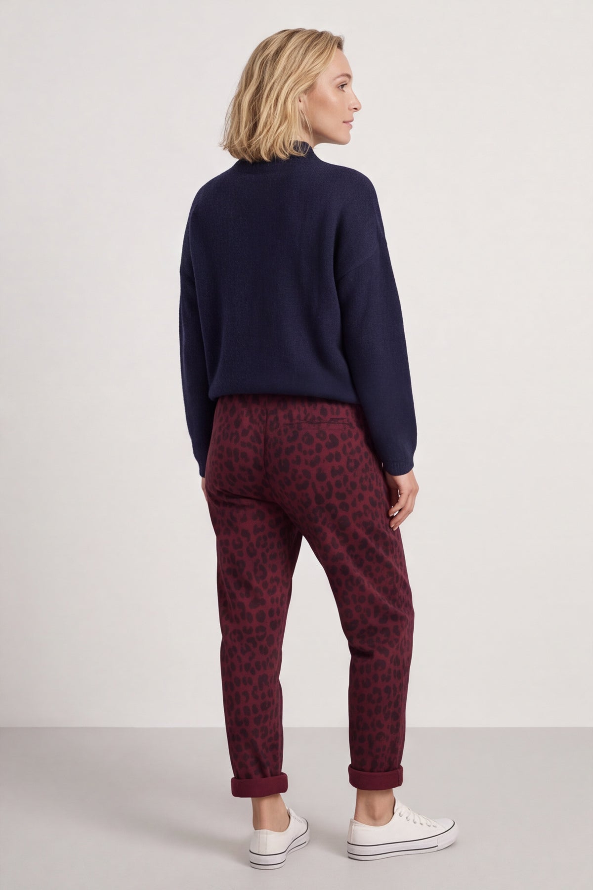 Effie Leopard Print Cotton Joggers Wine