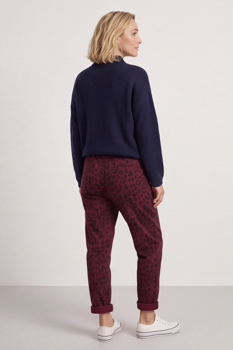 Effie Leopard Print Cotton Joggers Wine