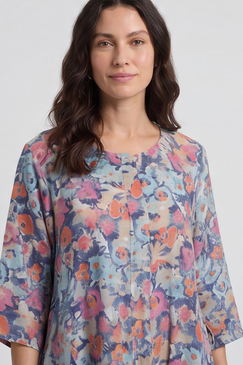 Eleni Floral Print Linen Dress Camel - Image 4
