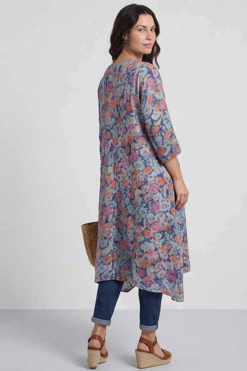 Eleni Floral Print Linen Dress Camel - Image 2