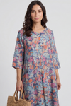 Eleni Floral Print Linen Dress Camel