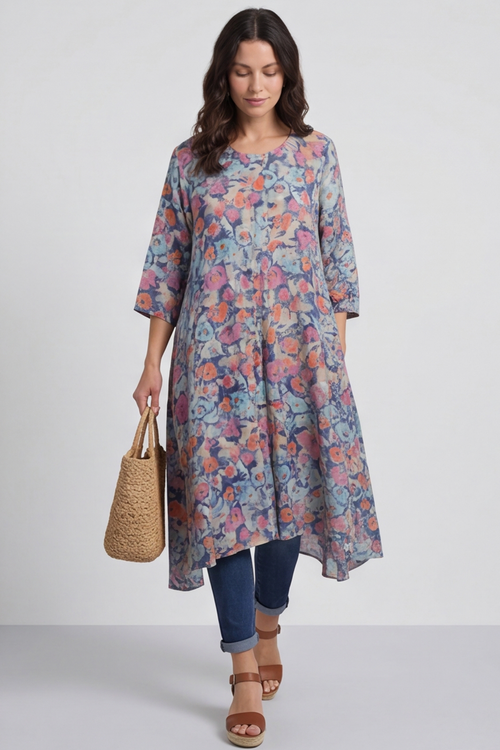 Eleni Floral Print Linen Dress Camel - Image 3