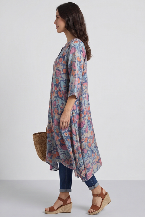 Eleni Floral Print Linen Dress Camel - Image 5