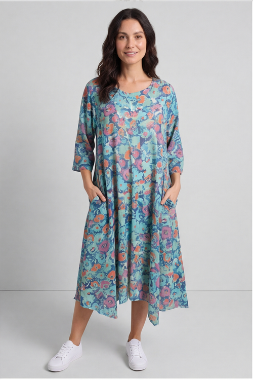 Eleni Floral Print Linen Dress Green - Image 5