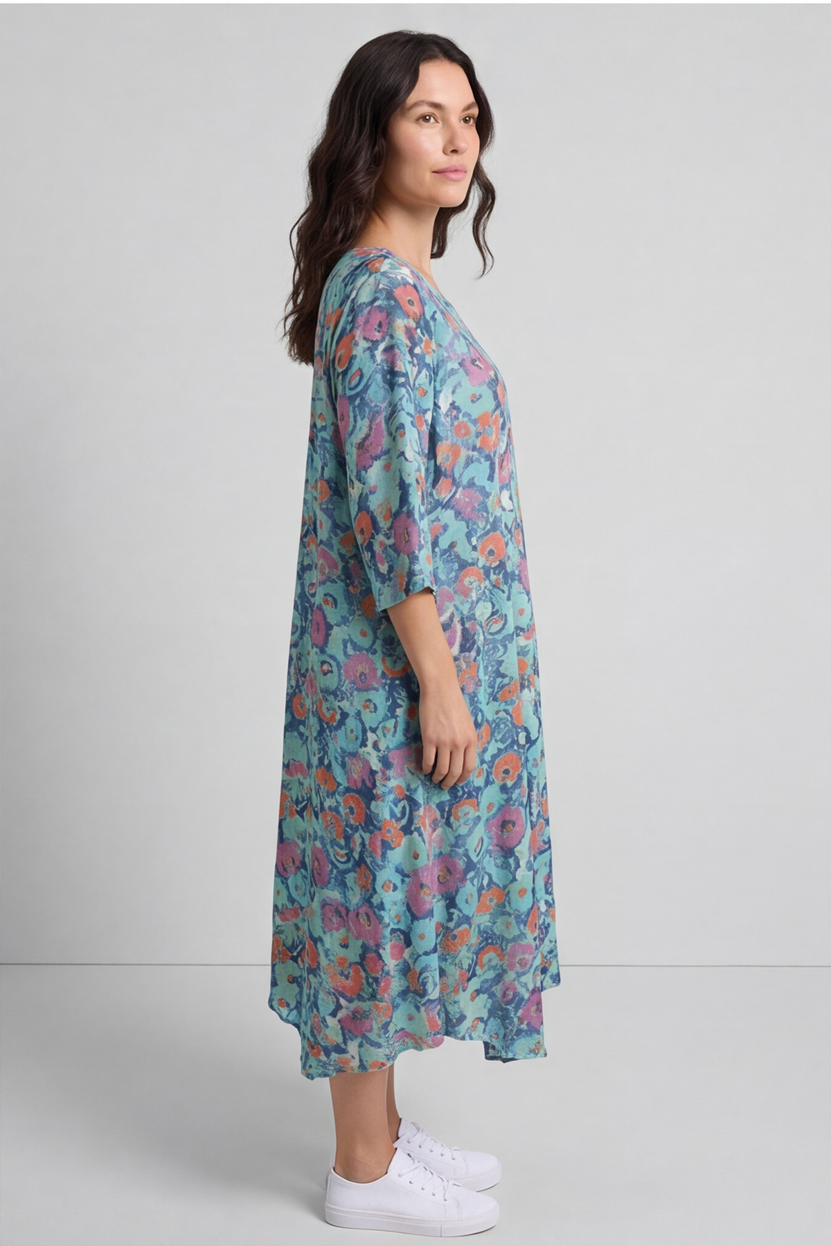 Eleni Floral Print Linen Dress Green