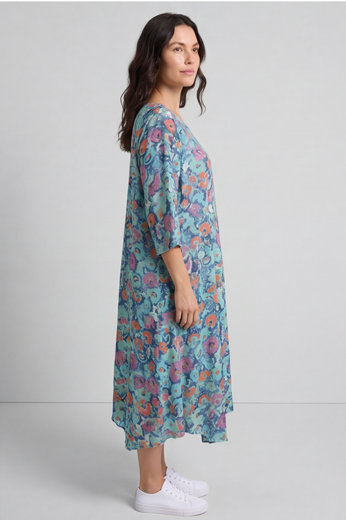 Eleni Floral Print Linen Dress Green - Image 2