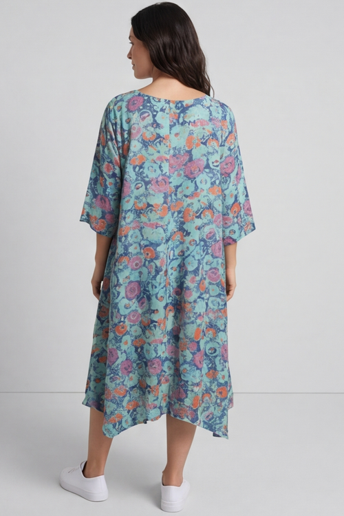 Eleni Floral Print Linen Dress Green - Image 4