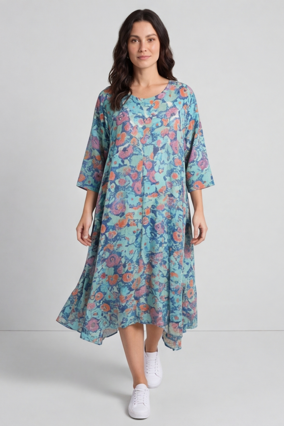 Eleni Floral Print Linen Dress Green
