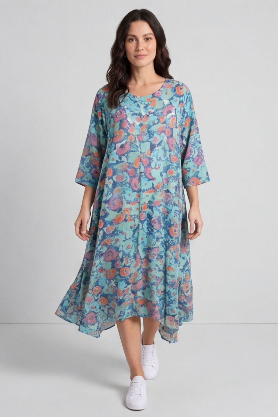 Eleni Floral Print Linen Dress Green