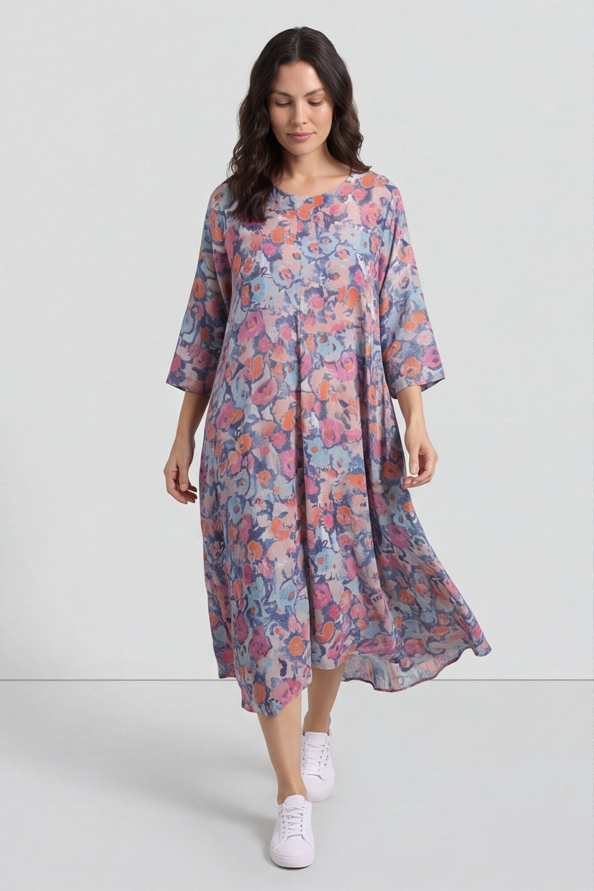 Eleni Floral Print Linen Dress Pink