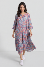 Eleni Floral Print Linen Dress Pink Pink - Eleni Floral Print Linen Dress Pink